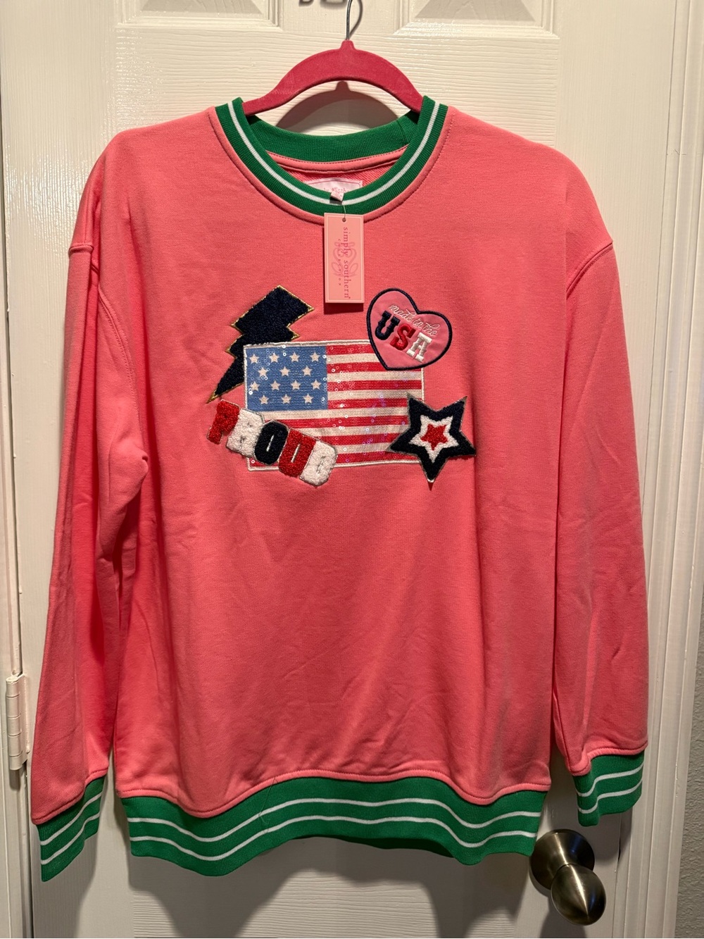 Simply Southern USA Patriotic Pink Sweatshirt Pullover Size Small NWT